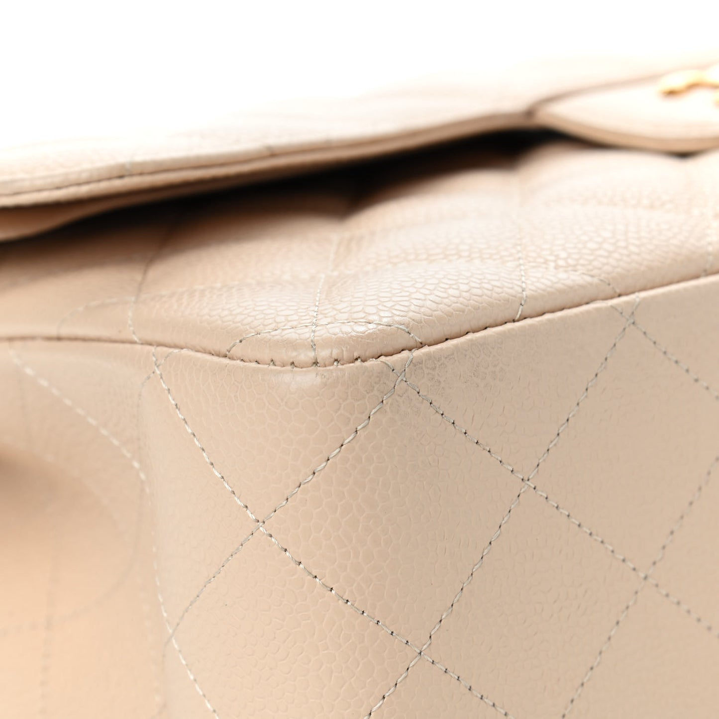 Caviar Quilted Jumbo Double Flap Beige