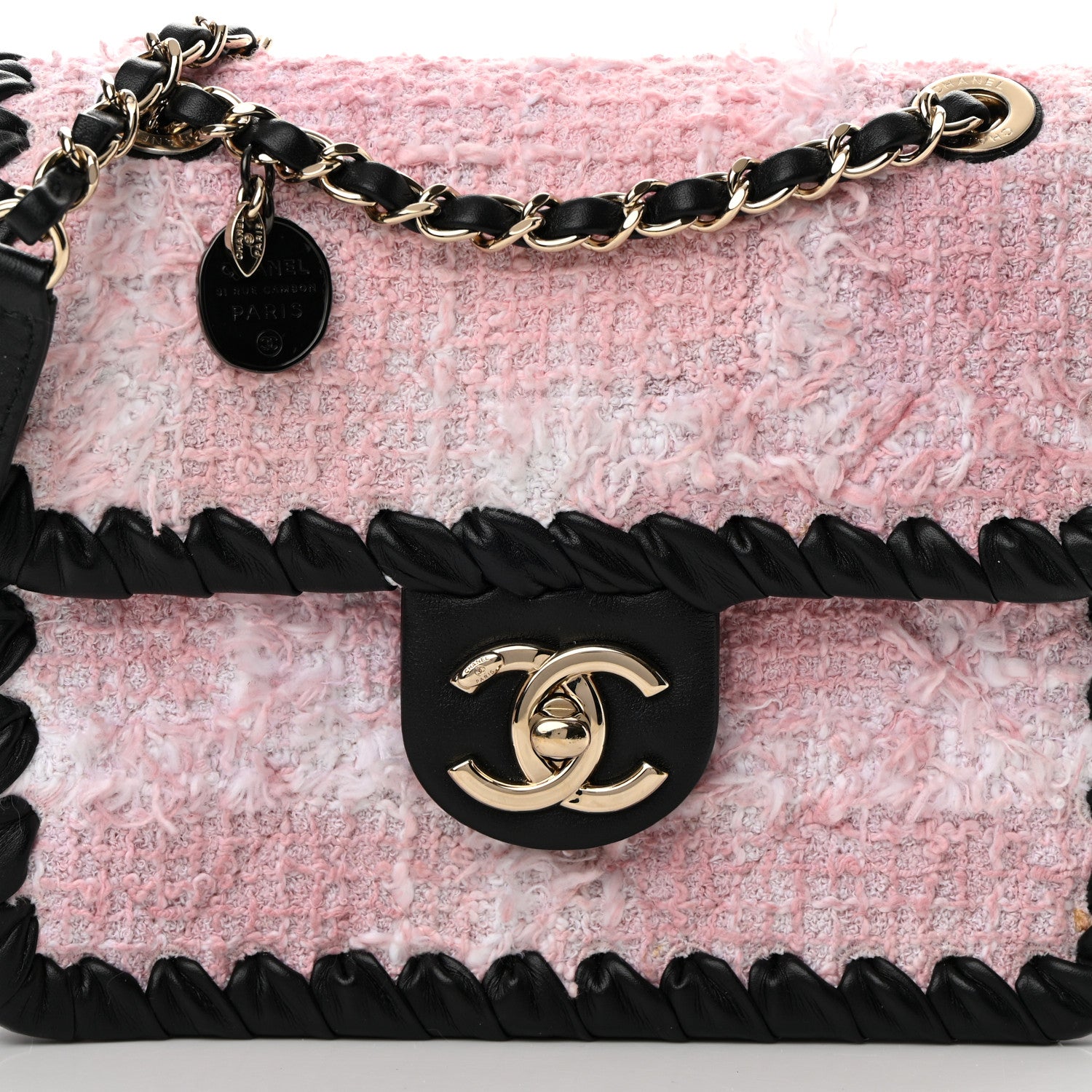 Chanel Tweed Braided Calfskin Mini My Own Frame Flap Pink Black 8 of 12