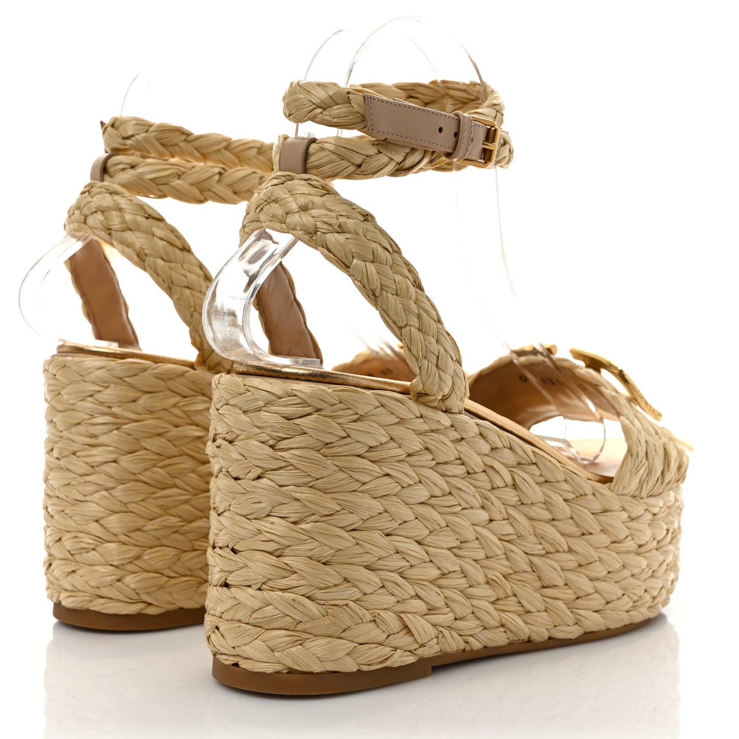 Raffia VLogo Ankle Wrap Espadrille 45/90mm Platform Wedge Sandals 36 Naturale