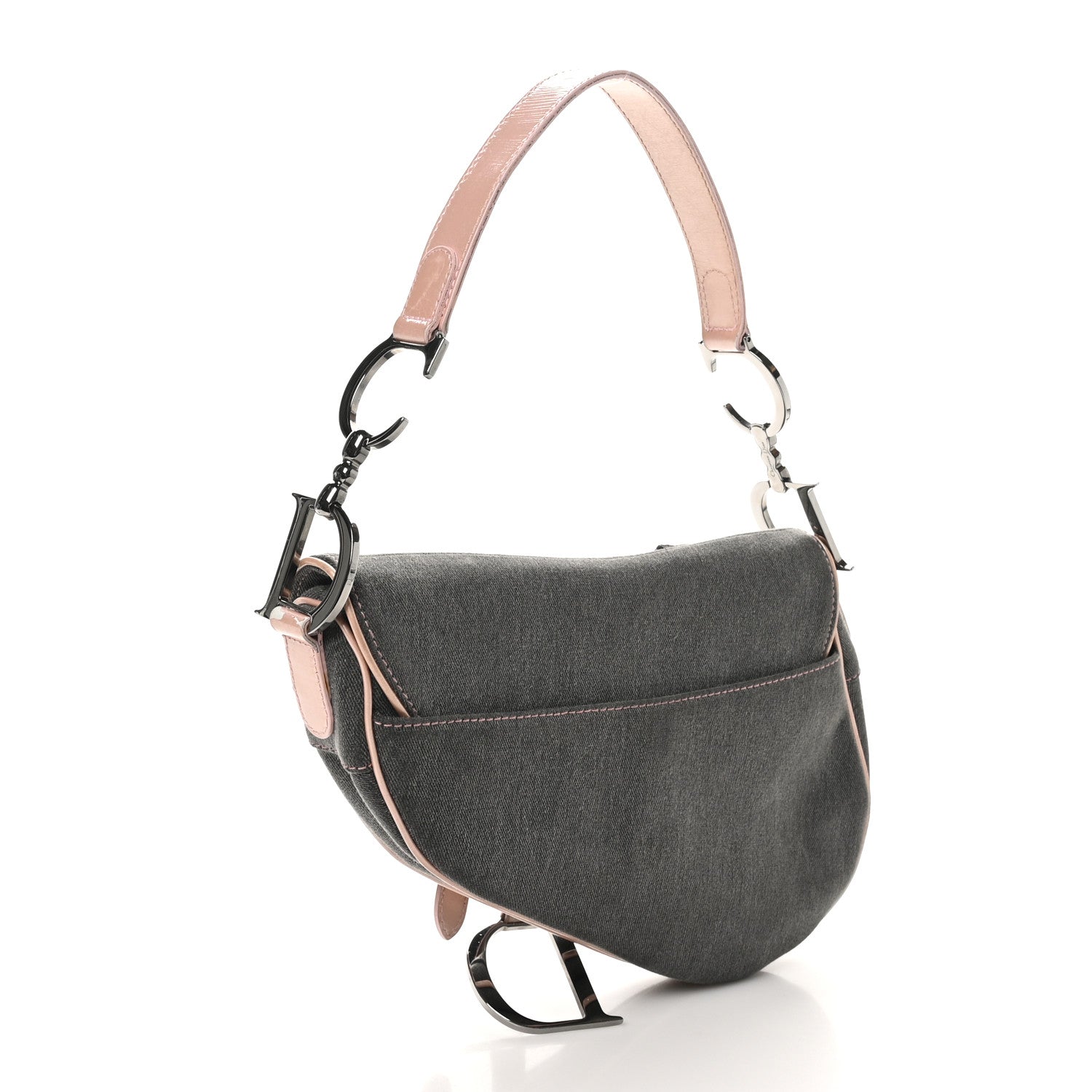 Christian Dior Patent Denim Jeans Saddle Saddle Bag Grey Pink 3 of 13