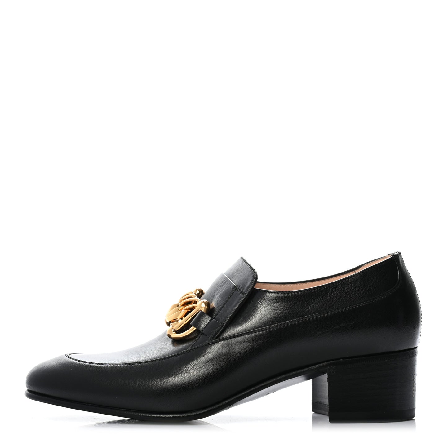 Goatskin Womens Chain Mid-Heel Loafers 40 Black