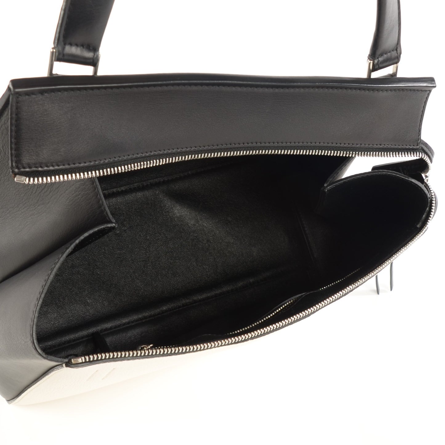 Textured Calfskin Small Bi-Color Edge Shoulder Bag Black Cream