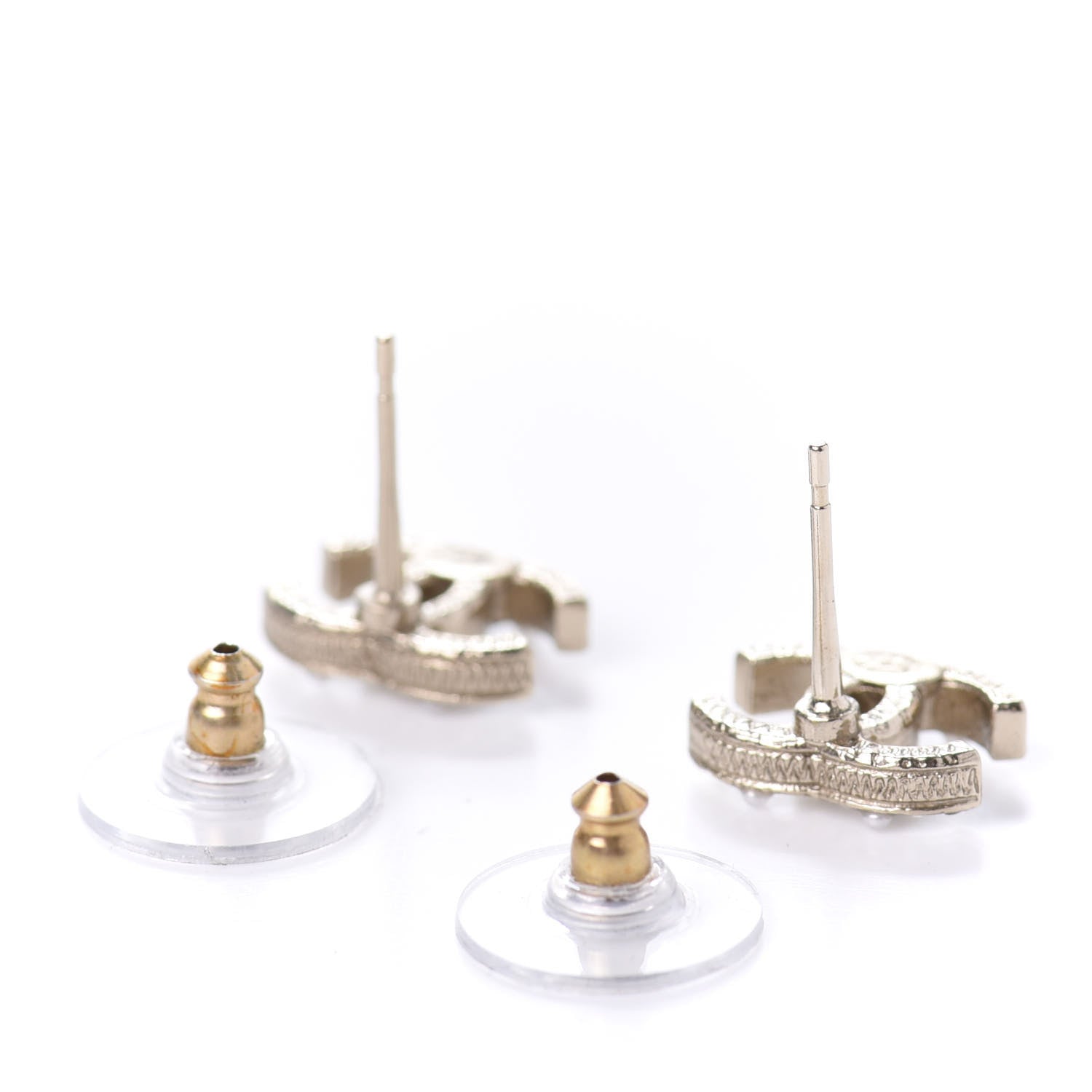 Chanel Pearl Crystal CC Earrings Light Gold 3 of 5