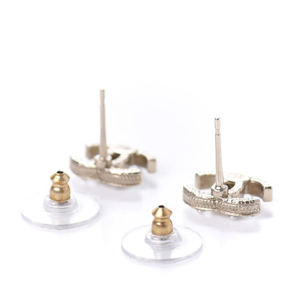 Chanel Pearl Crystal CC Earrings Light Gold 3 of 5