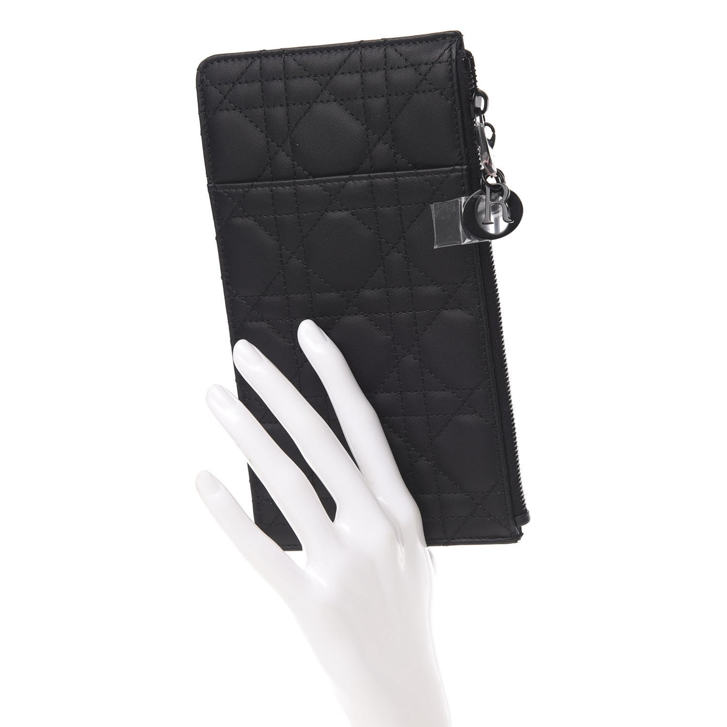 Ultra Matte Calfskin Cannage Large Lady Dior Zip Wallet Black