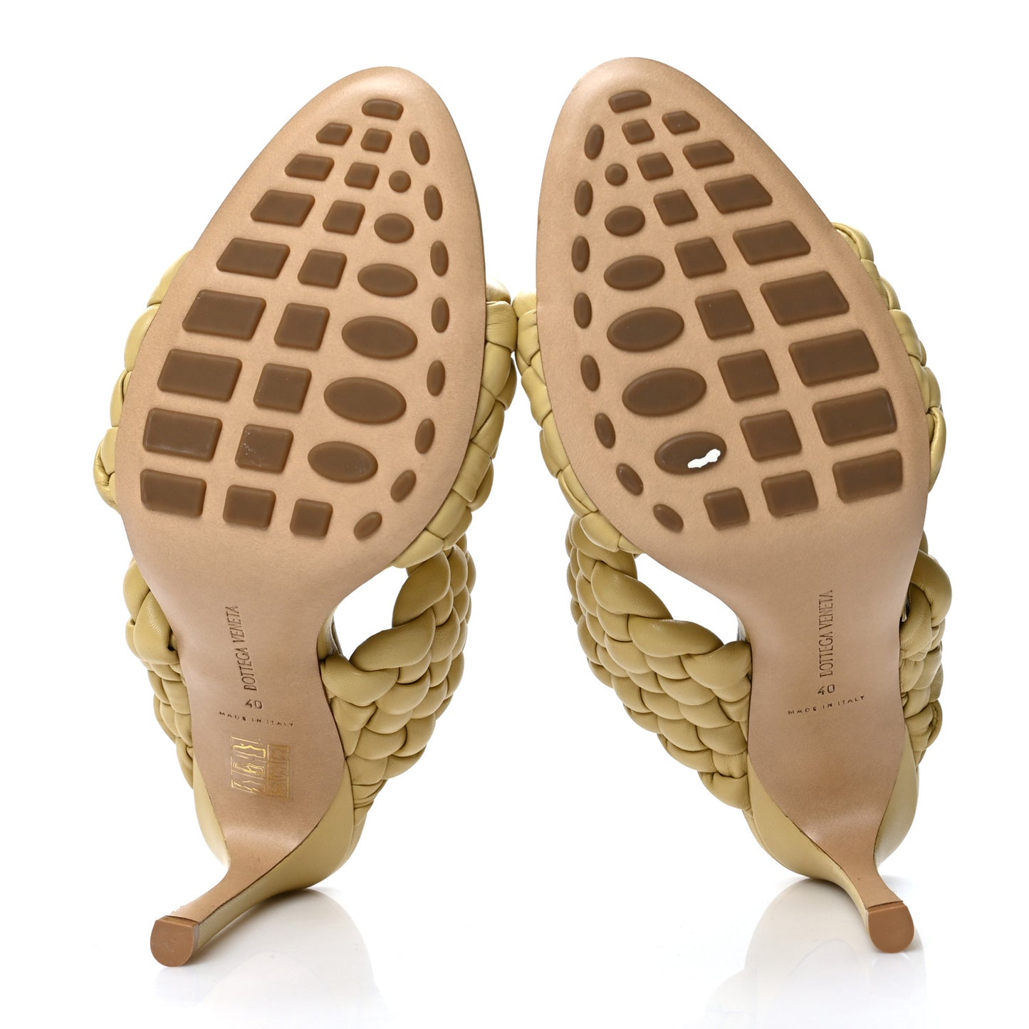 Nappa Twisted Padded Intrecciato Curve Slide Sandals 40 Tapioca