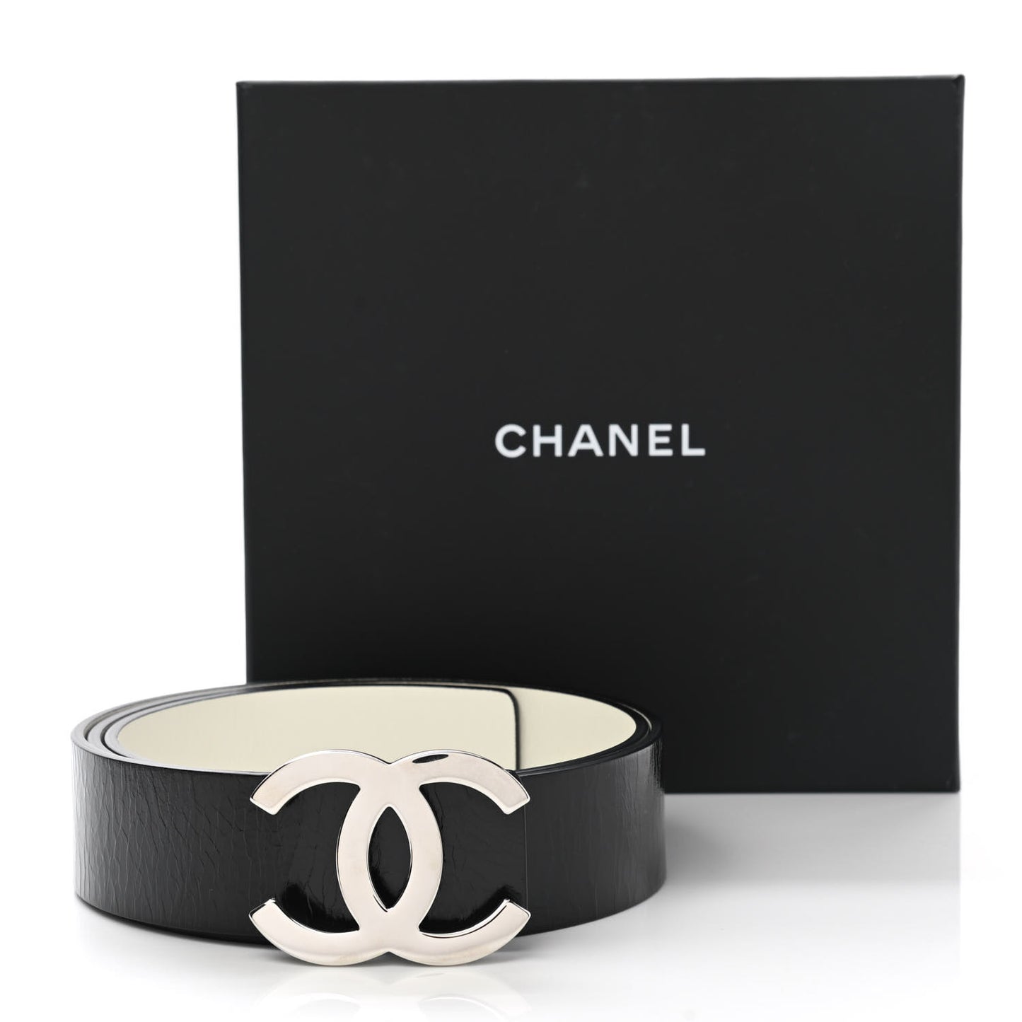 Patent Calfskin CC Reversible Belt 95 Black White