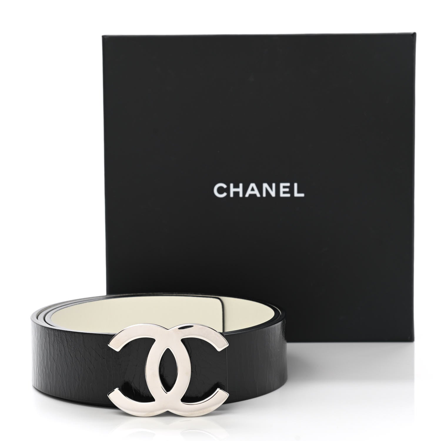 Chanel Patent Calfskin CC Reversible Belt 95 Black White 6 of 6