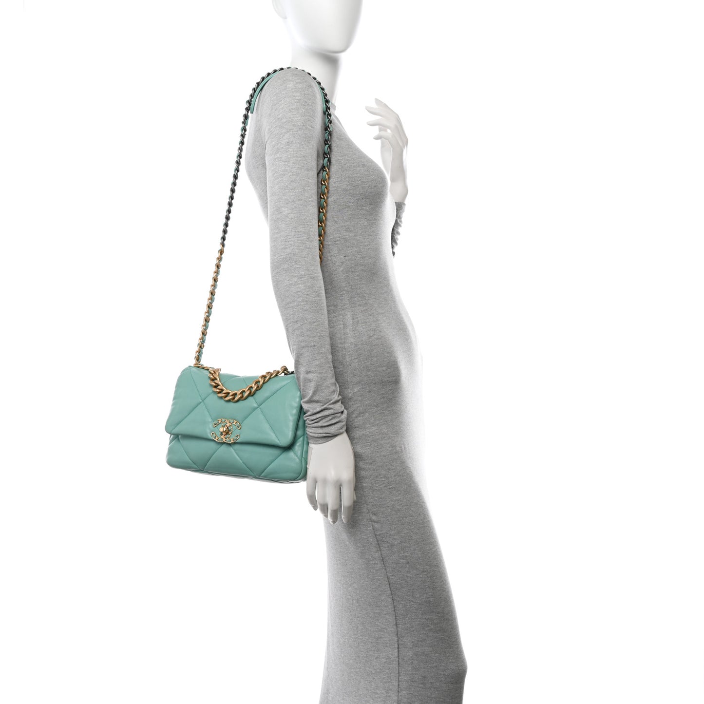 Shiny Lambskin Quilted Medium Chanel 19 Flap Light Blue