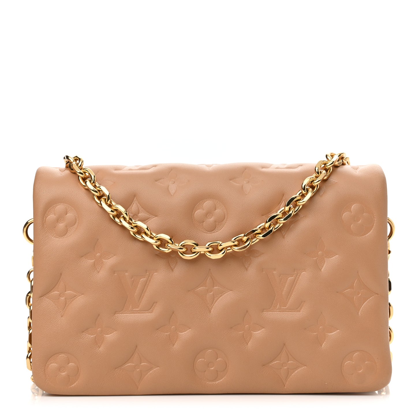 Lambskin Embossed Monogram Pochette Coussin Camel