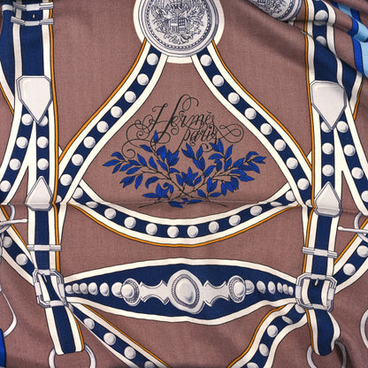 Hermes Silk Cashmere Grand Tralala Shawl 140 Brown Blue 3 of 5
