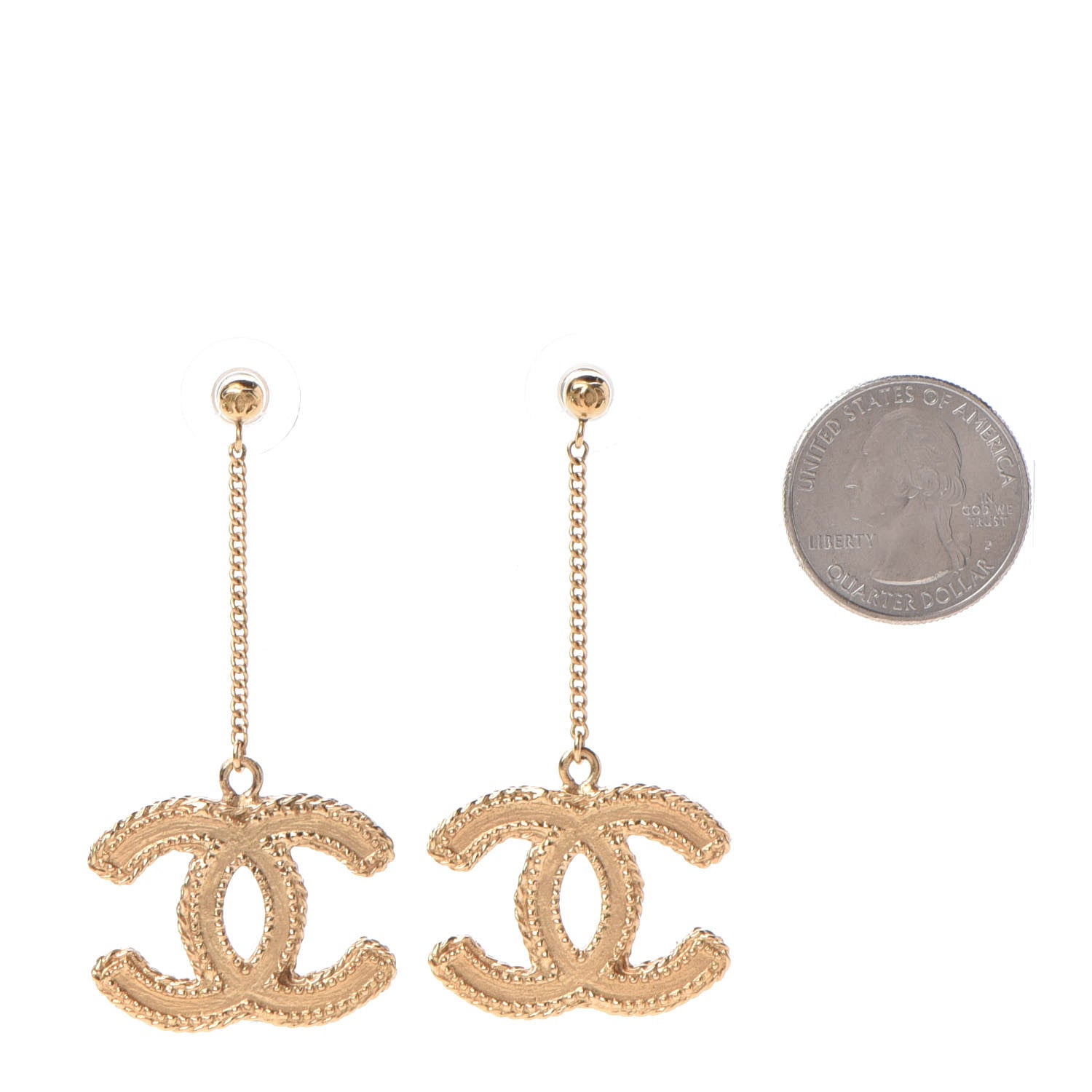 Chanel CC Drop Earrings Matte Gold 2 of 4