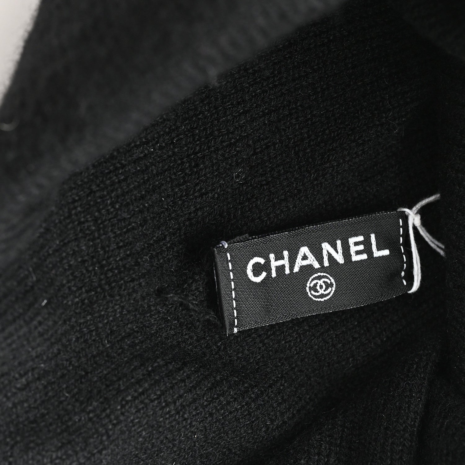 Chanel Cashmere CC Camellia Beanie Hat Black White 5 of 5