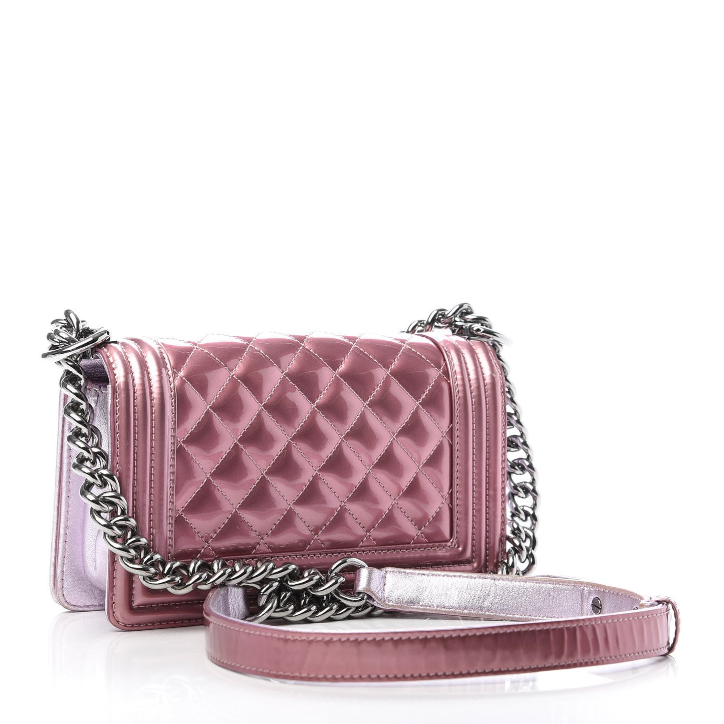 Metallic Patent Calfskin Quilted Small Boy Flap Pink