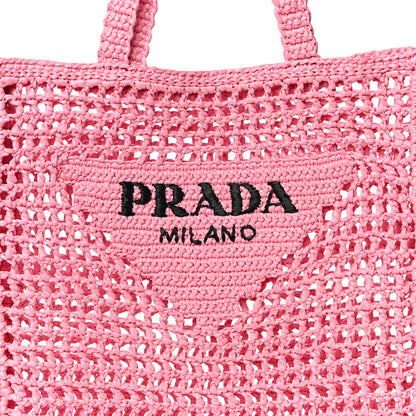 Prada Yarn Raffia Effect Crochet Logo Embroidered Tote Bag Petalo 8 of 10