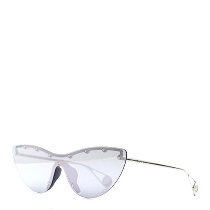 Gucci Metal Rimless Star Studded 90mm Cat Eye GG0666S Sunglasses Mirror Silver 1 of 6