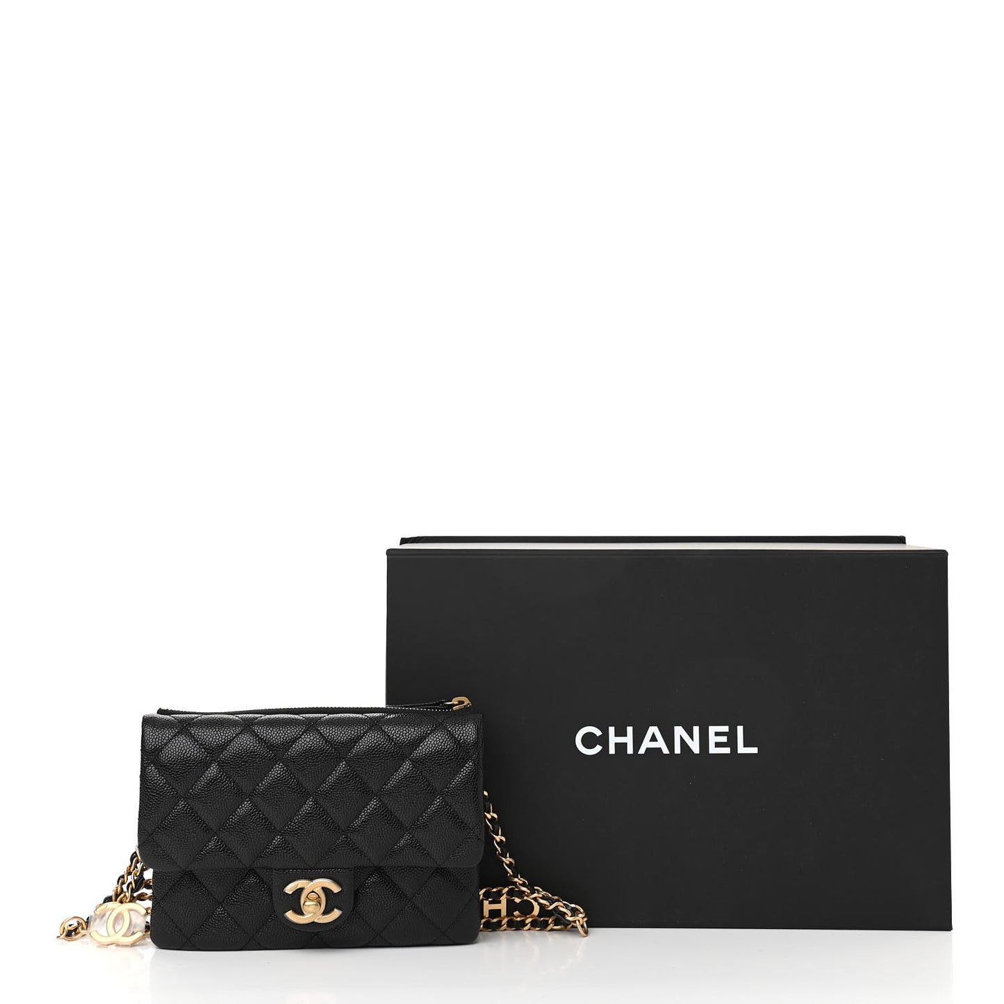 Shiny Caviar Pick Me Up Flap Belt Bag Black