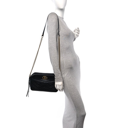 Gucci Calfskin Matelasse Medium GG Marmont Chain Shoulder Bag Black 3 of 14