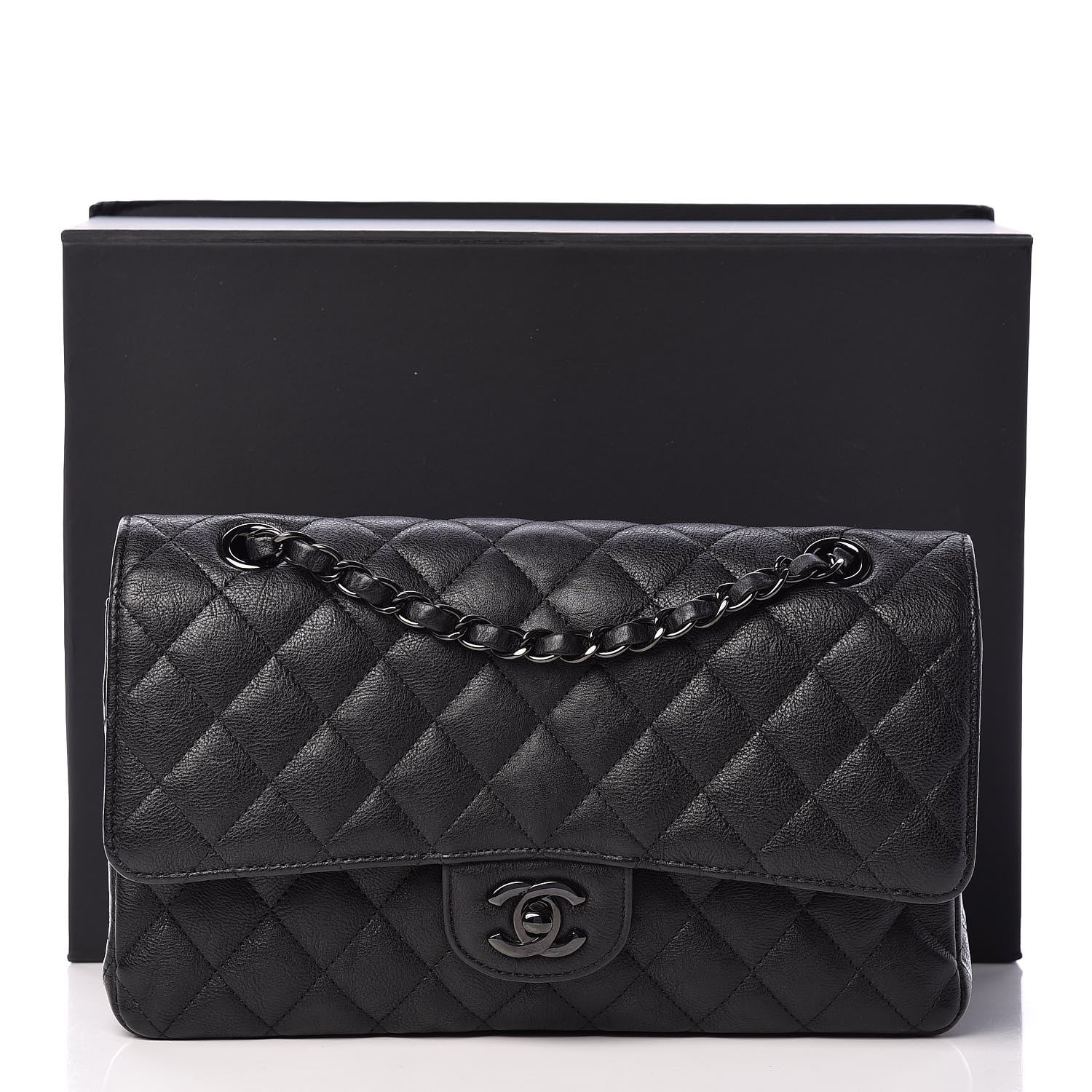 Chanel Crumpled Calfskin Quilted Medium Double Flap So Black 16 of 16