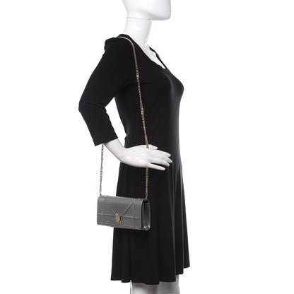 Christian Dior Metallic Patent Micro-Cannage Diorama Croisiere Chain Wallet Silver 2 of 11