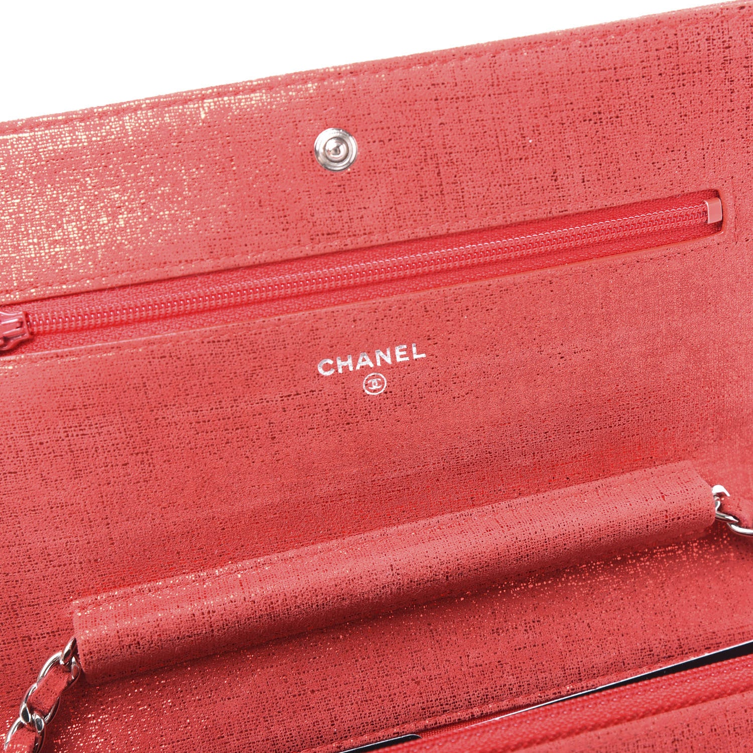 Chanel Metallic Iridescent Calfskin Wallet On Chain WOC Red 7 of 9