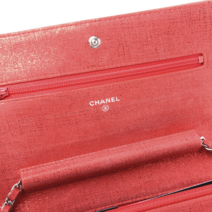 Chanel Metallic Iridescent Calfskin Wallet On Chain WOC Red 7 of 9