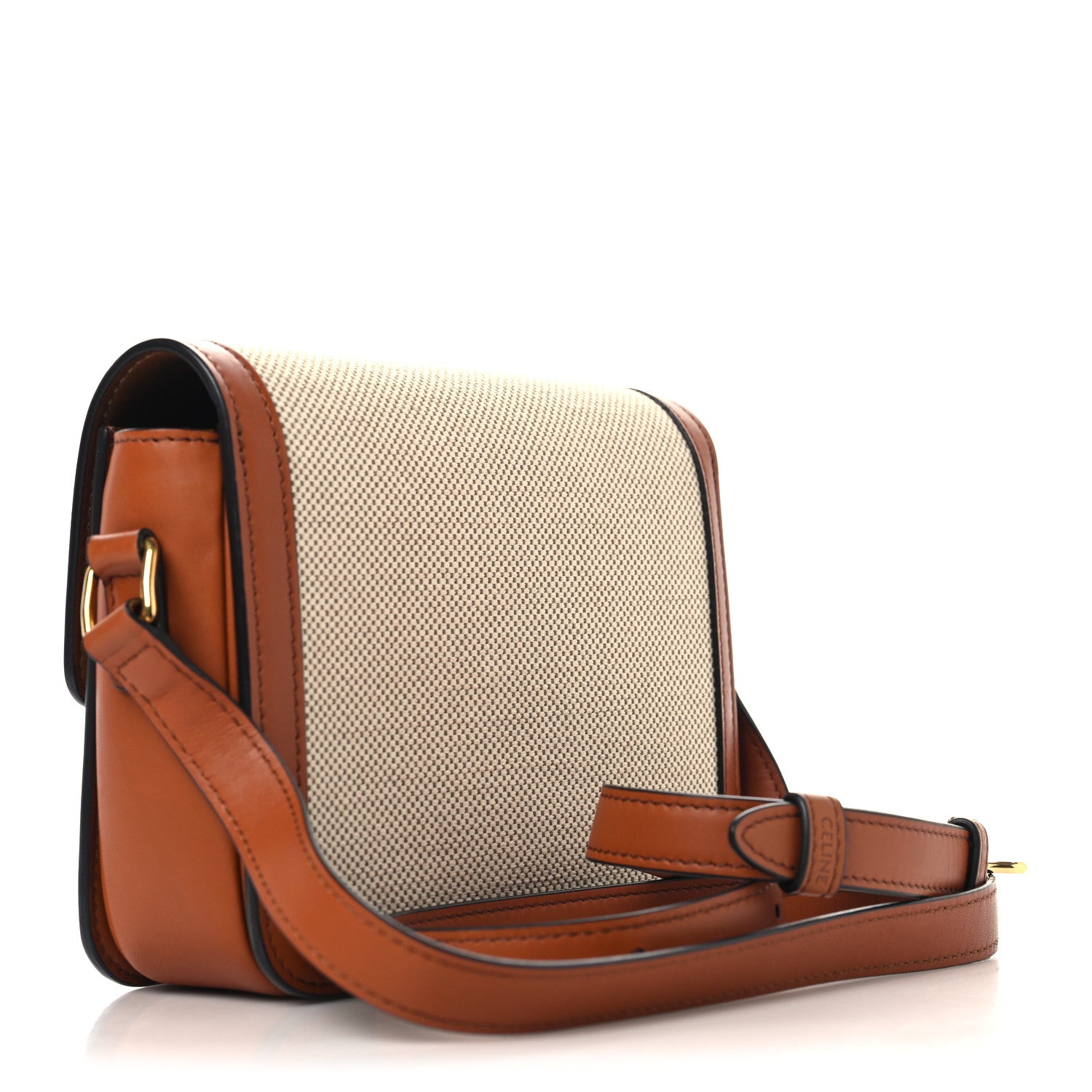 Celine Textile Natural Calfskin Teen Triomphe White Tan 3 of 10