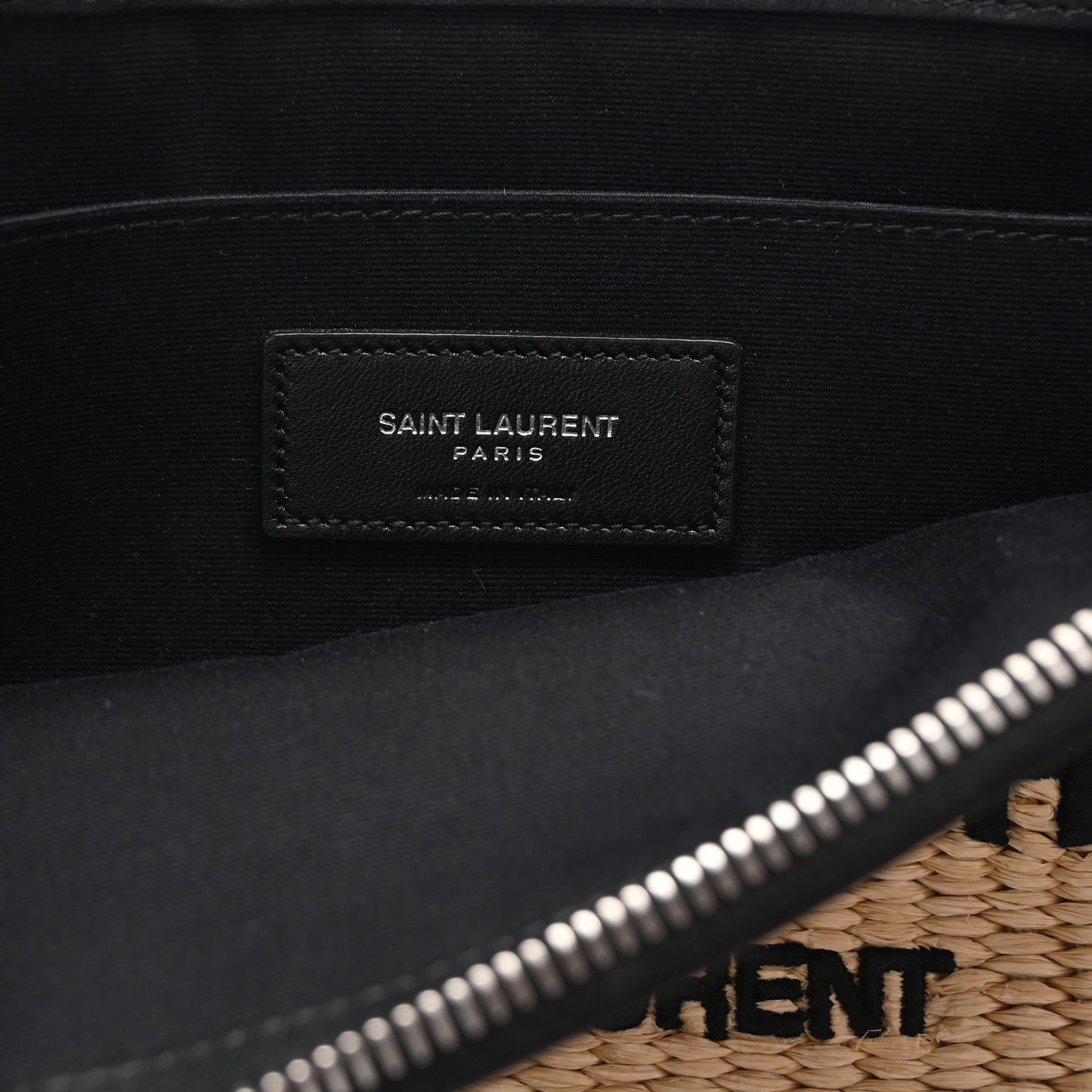 Raffia Calfskin Rive Gauche Zipped Pouch Naturale Black