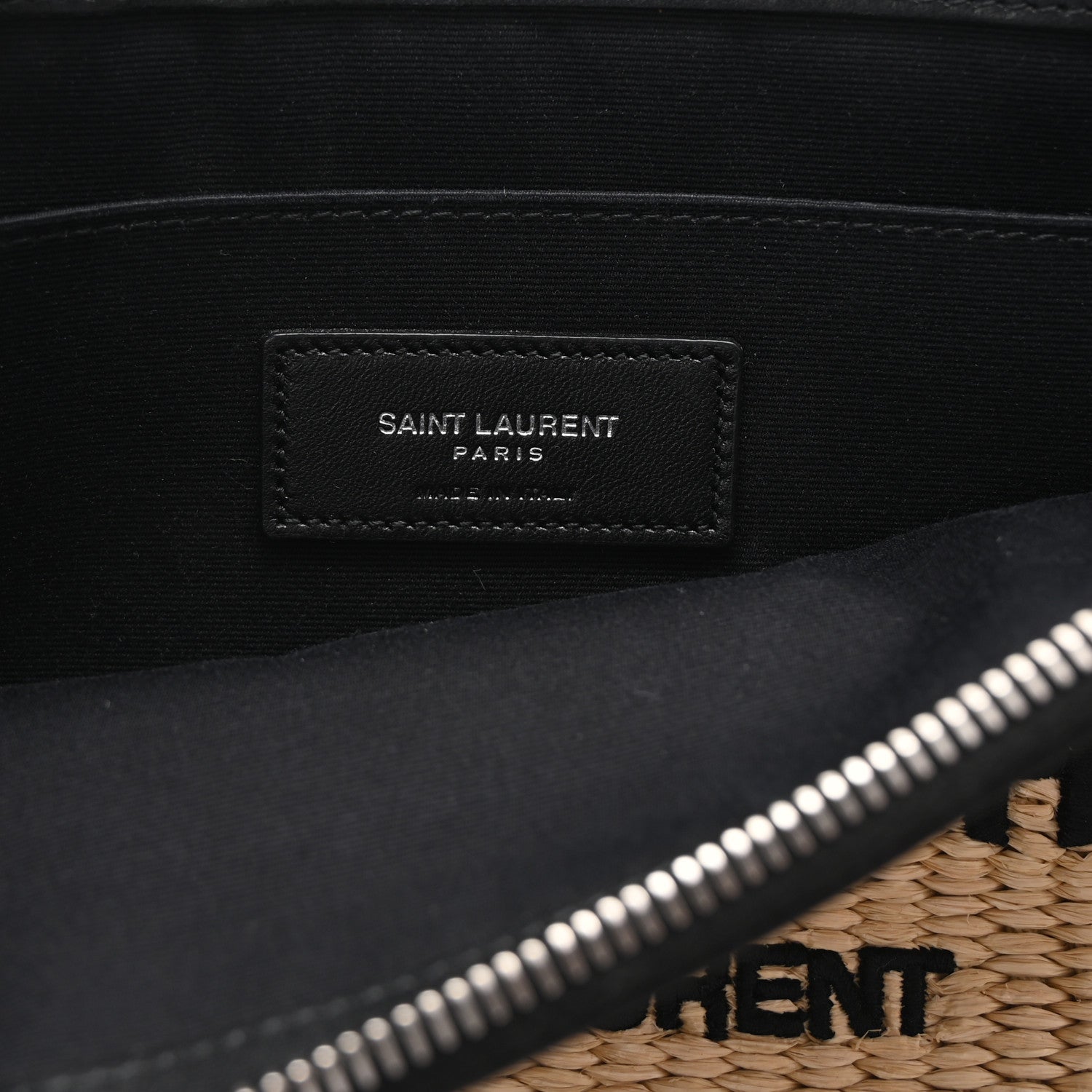 Saint Laurent Raffia Calfskin Rive Gauche Zipped Pouch Naturale Black 6 of 7