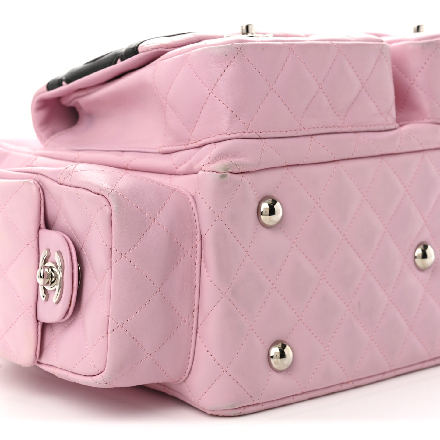 Calfskin Quilted Large Cambon Multipocket Reporter Pink Black