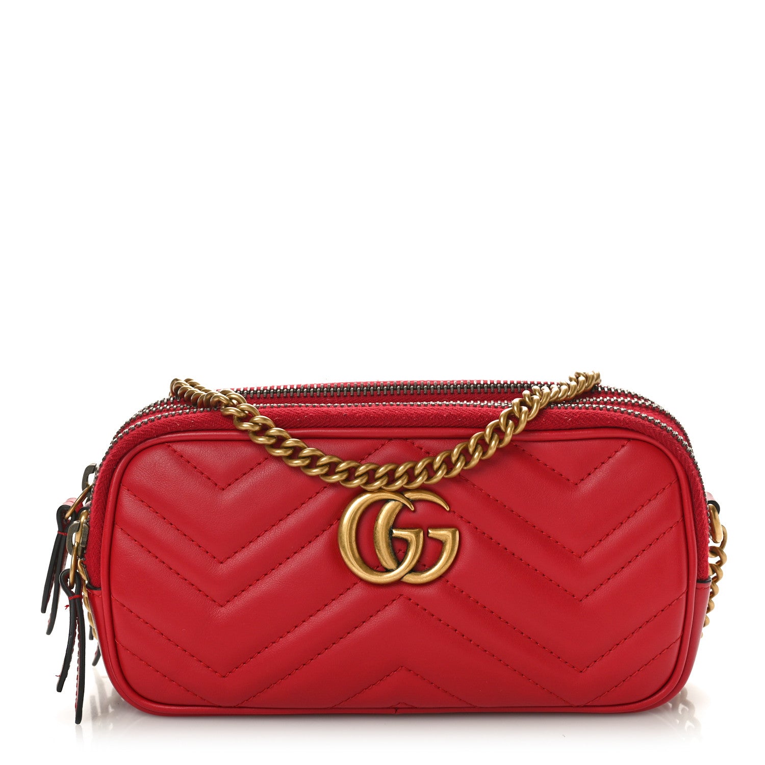 Gucci Calfskin Matelasse Mini GG Marmont Chain Crossbody Bag Hibiscus Red 1 of 11