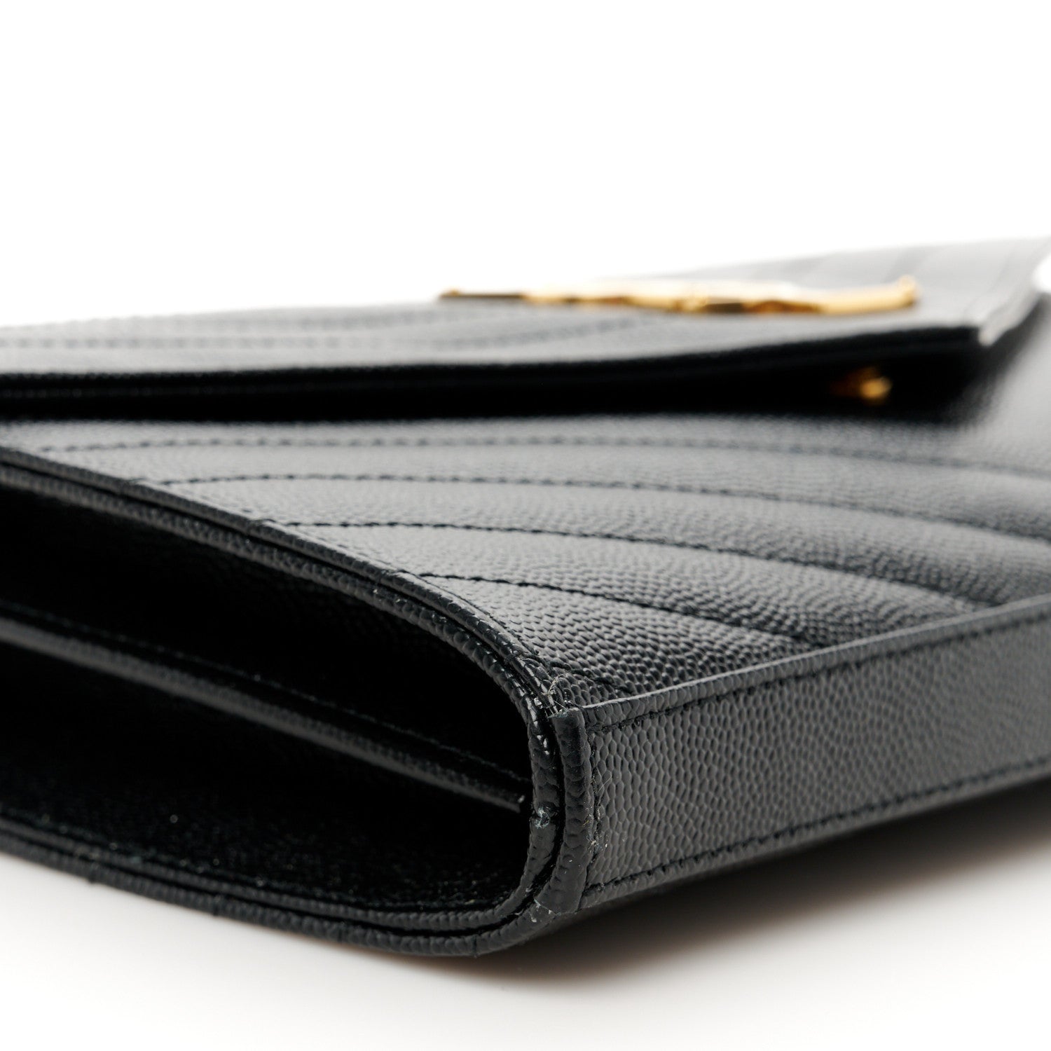 Saint Laurent Grain De Poudre Matelasse Chevron Monogram Chain Wallet Black 8 of 9