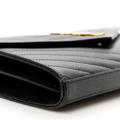 Saint Laurent Grain De Poudre Matelasse Chevron Monogram Chain Wallet Black 8 of 9