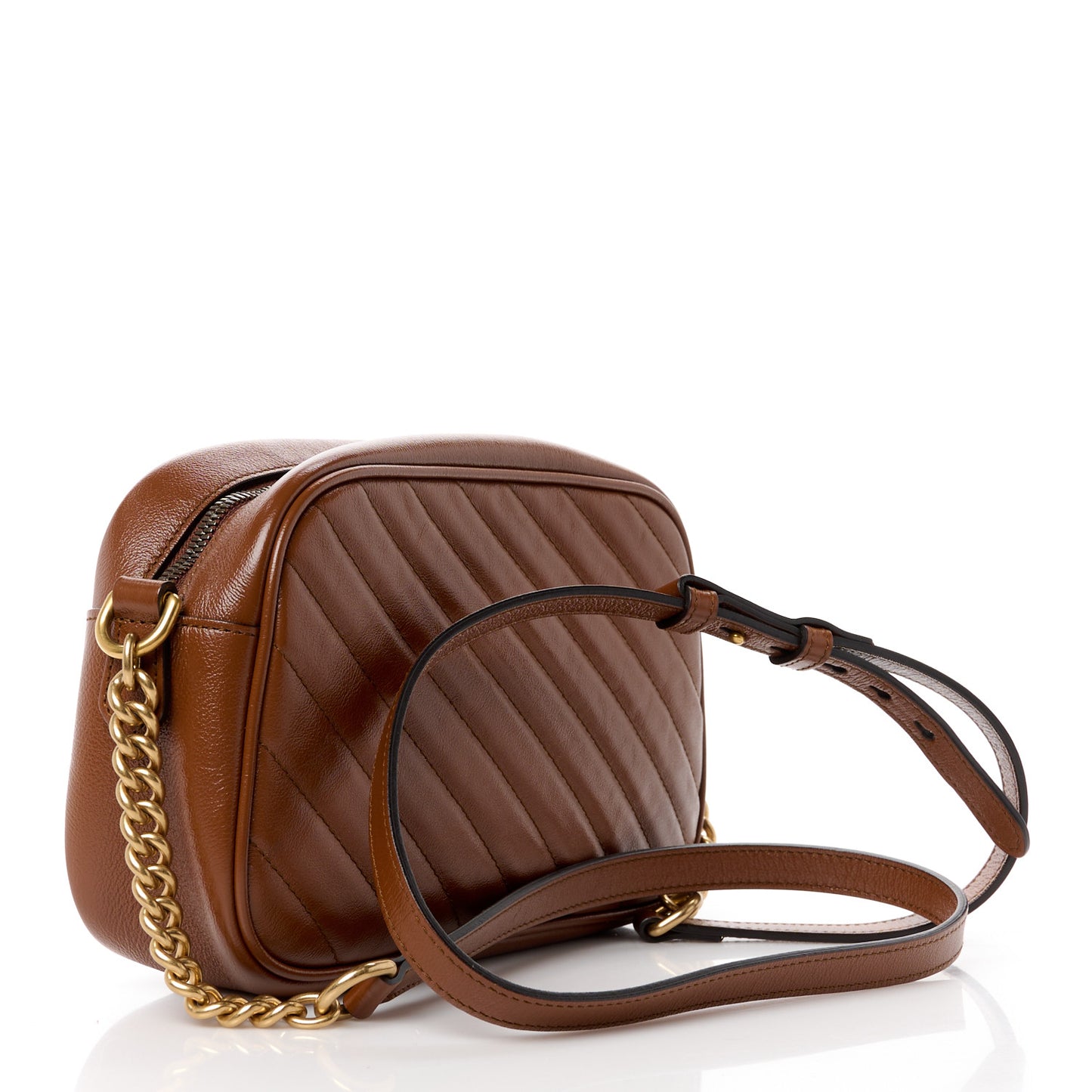 Glazed Calfskin Matelasse Diagonal Small GG Marmont Chain Shoulder Bag Cuir