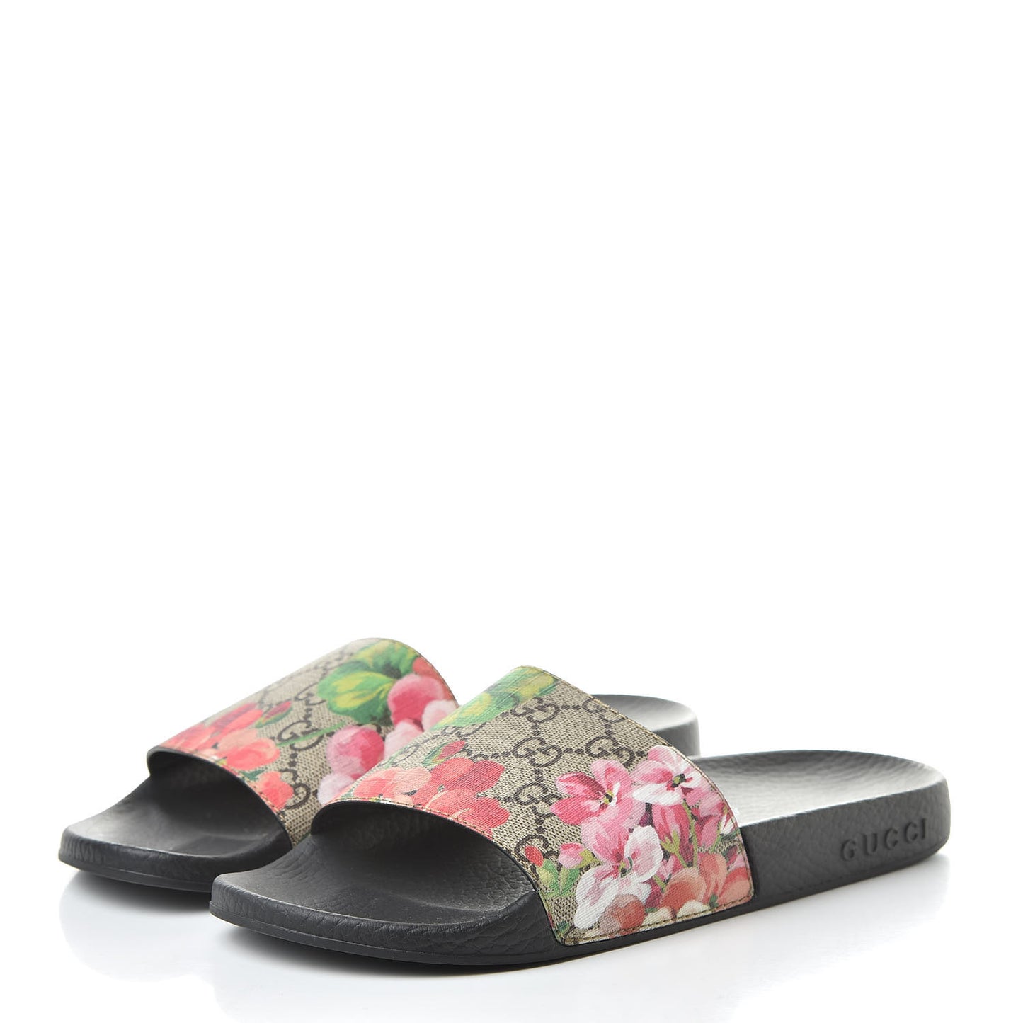 GG Supreme Monogram Blooms Slide Sandals 37 Beige Multicolor