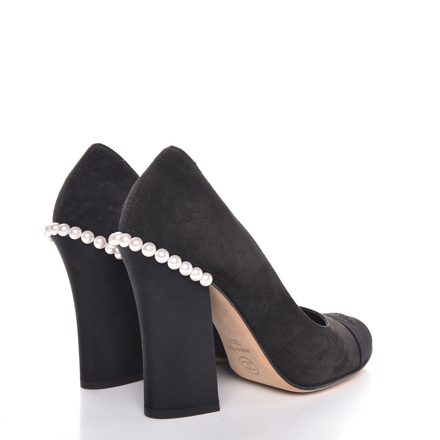 Suede Grosgrain Pearl CC Cap Toe Pump 36.5 Black