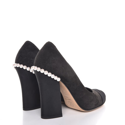 Chanel Suede Grosgrain Pearl CC Cap Toe Pump 36.5 Black 4 of 9