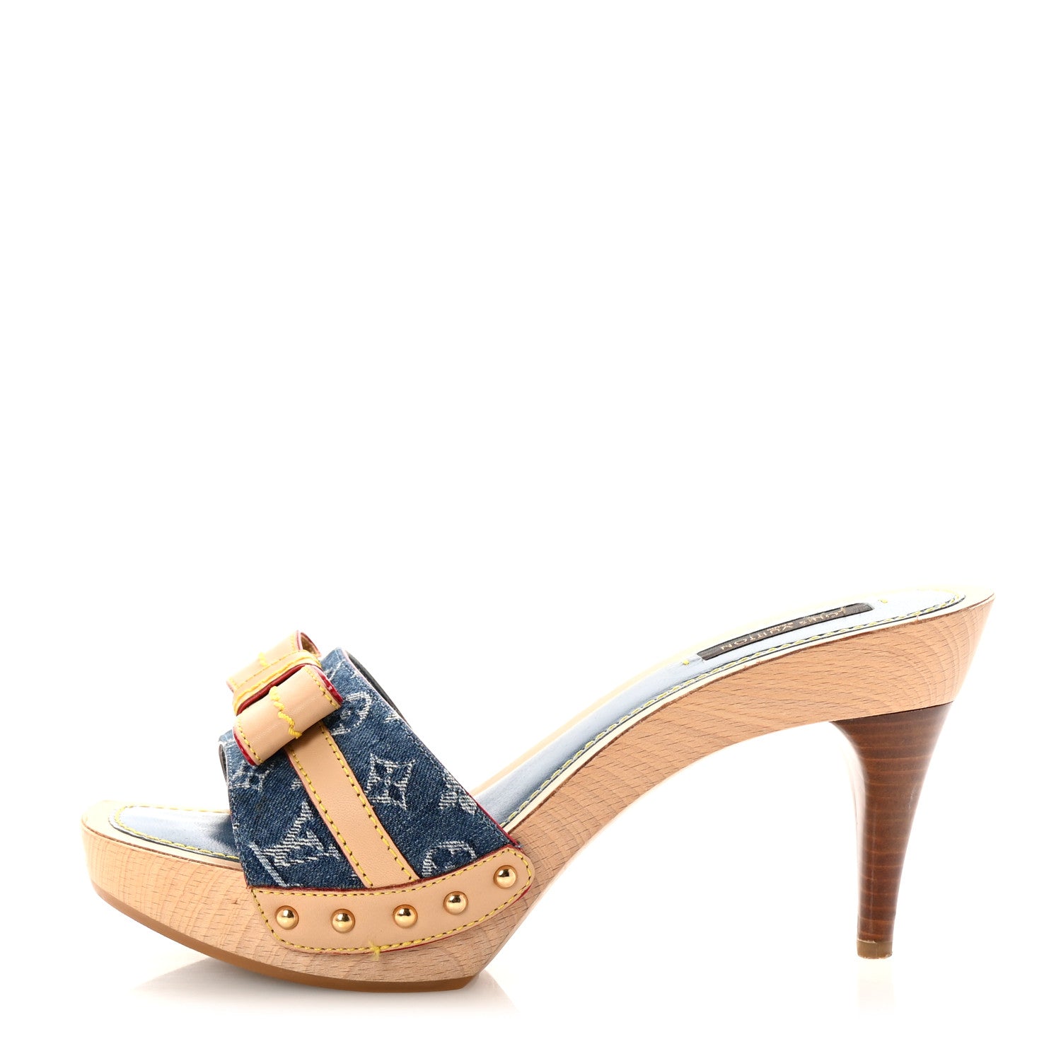 Louis Vuitton Denim Monogram Bow Mules Peep Toe Heels 37 1 of 8
