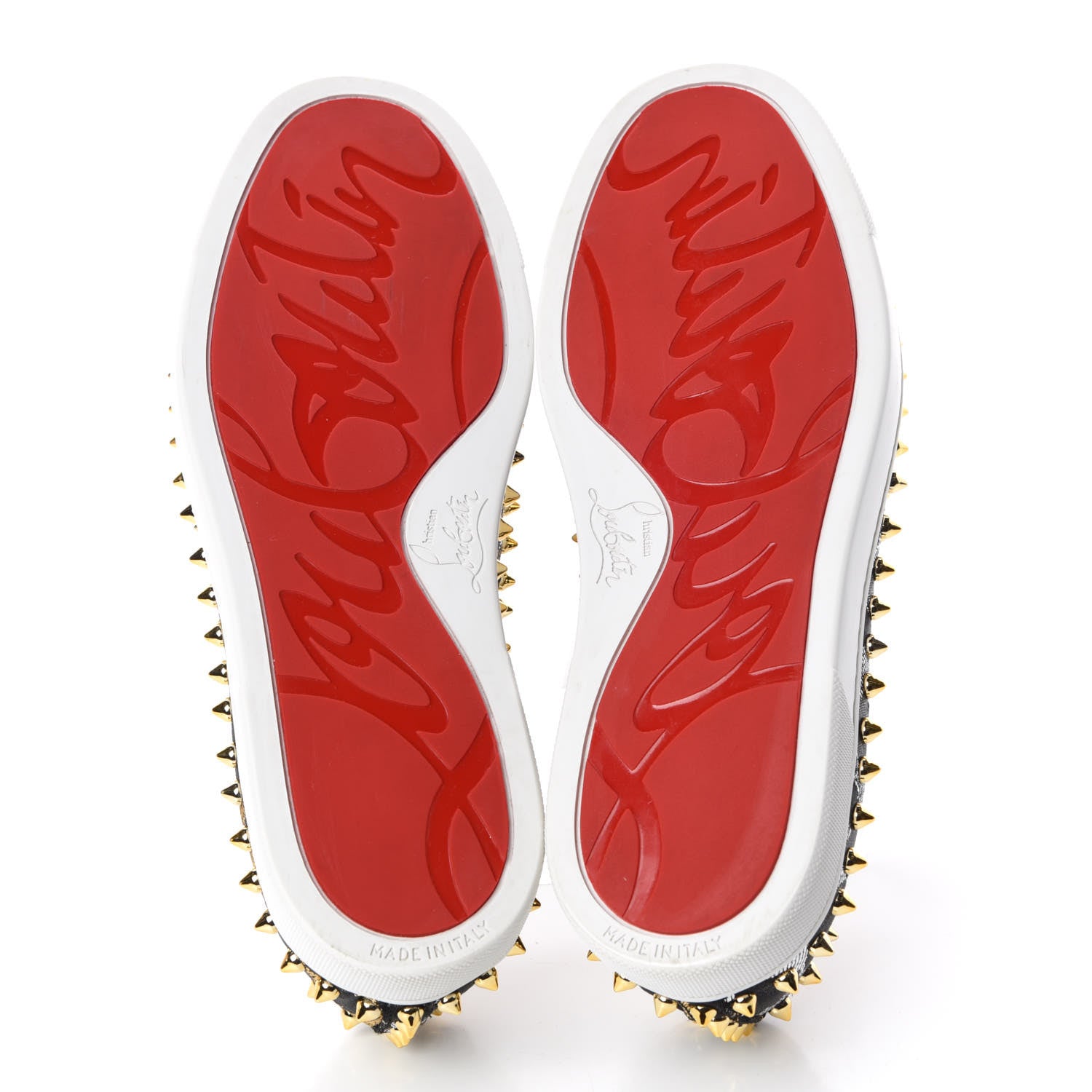 Christian Louboutin Metallic Lurex Studded Feline Womens Pik Boat Flats 37.5 Black Gold 5 of 10