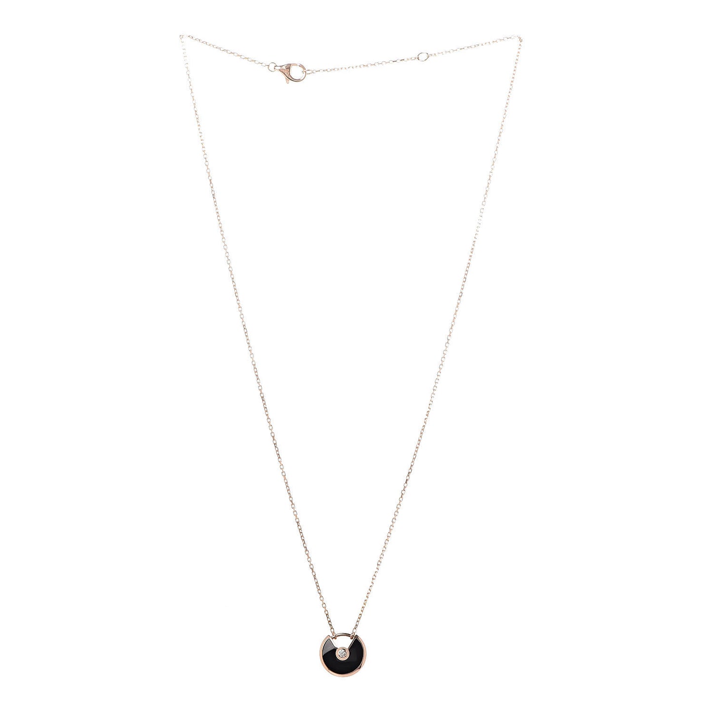 18K Pink Gold Diamond Black Onyx XS Amulette de Cartier Pendant Necklace