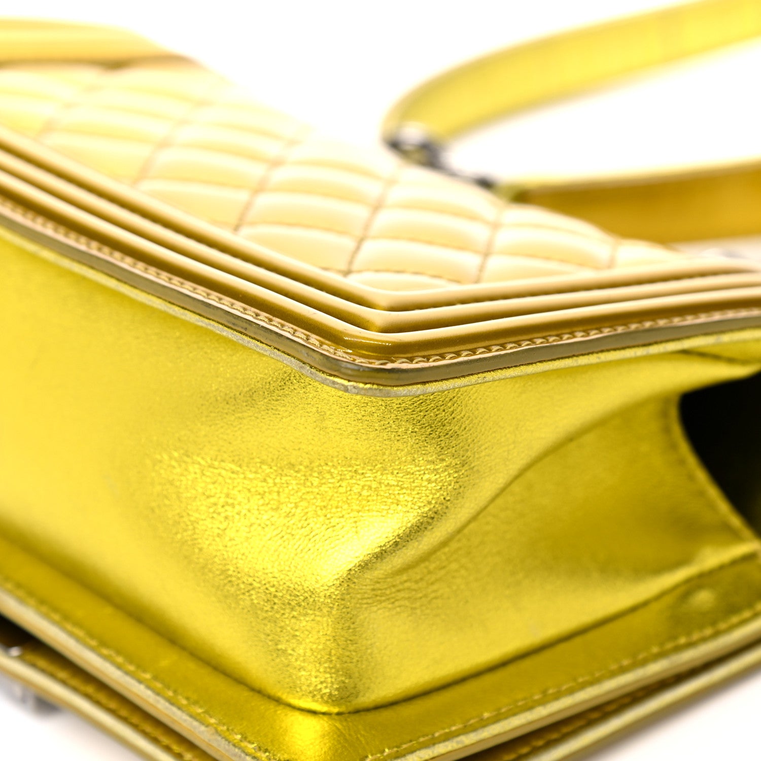 Chanel Metallic Patent Calfskin Quilted Small Boy Flap Yellow 10 of 11