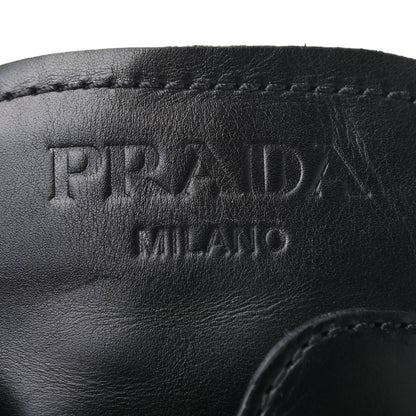 Prada Vitello Lux Nylon Metal Triangle Logo Monolith Pouch Pocket 55mm Tall Combat Boots 35 Black 8 of 8