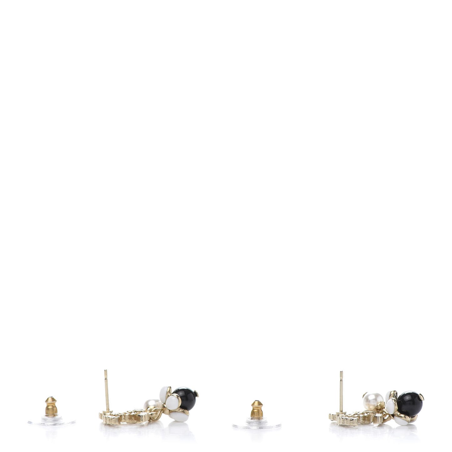 Crystal Bead Pearl CC Drop Earrings Gold White Black