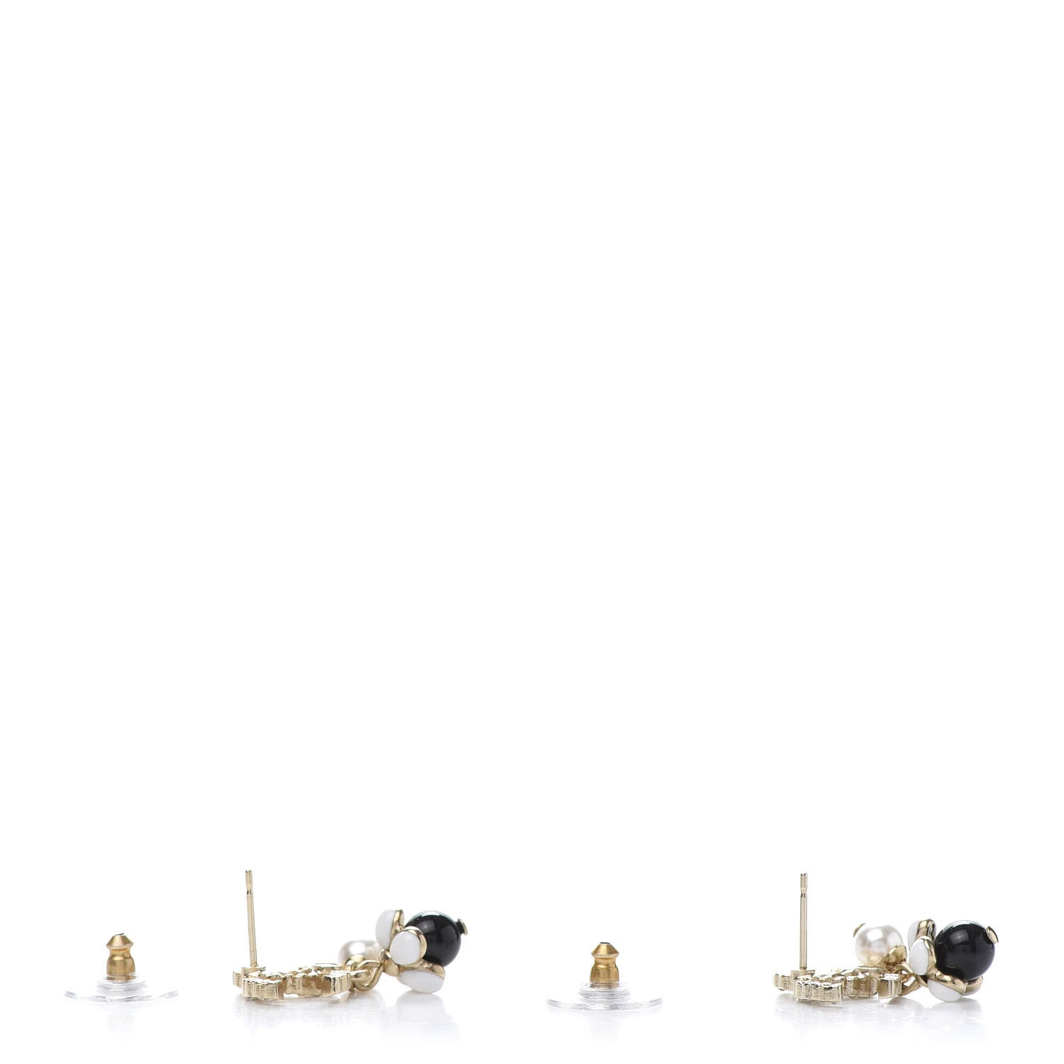 Chanel Crystal Bead Pearl CC Drop Earrings Gold White Black 3 of 5