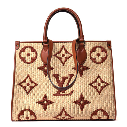 Louis Vuitton Raffia Calfskin Monogram Giant Onthego MM Tan 1 of 4