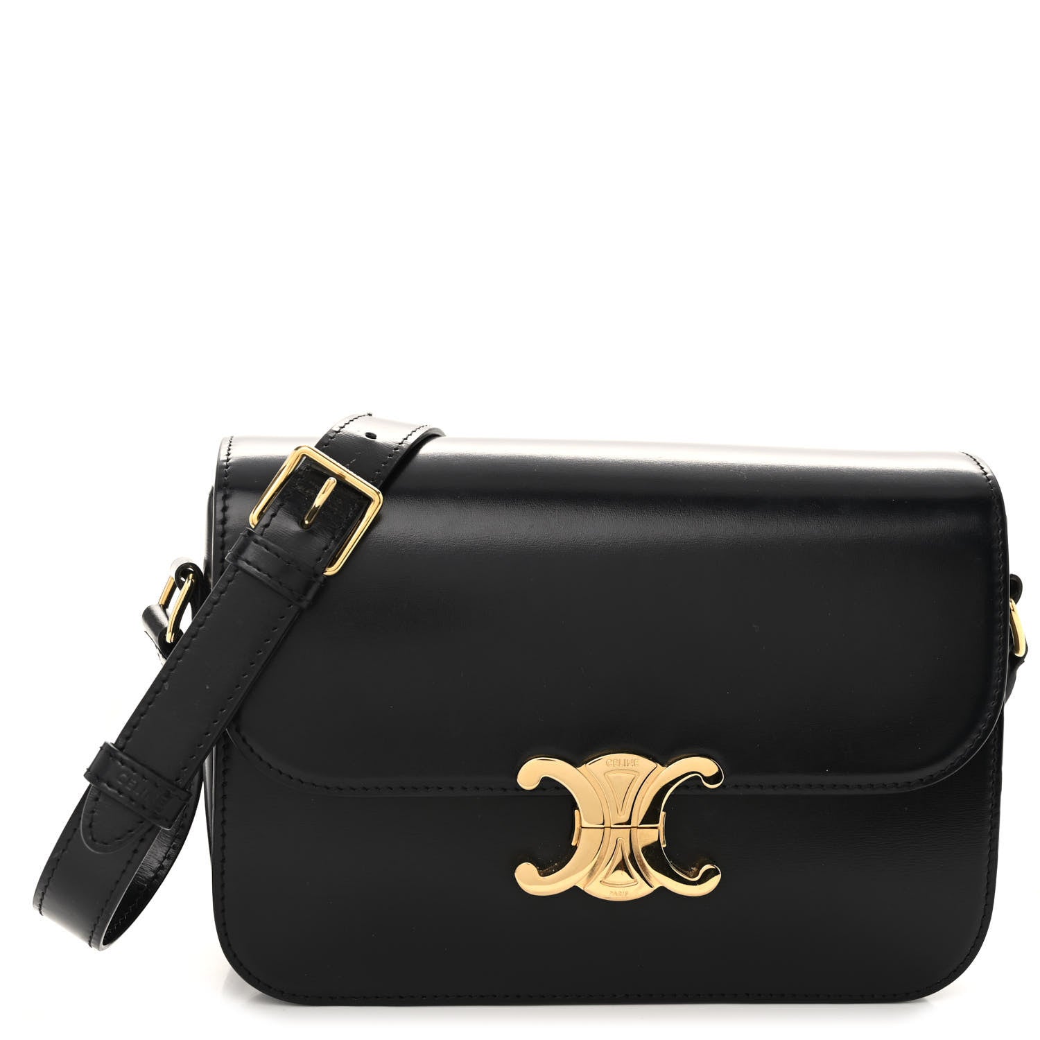 Celine Shiny Calfskin Medium Triomphe Black 1 of 14