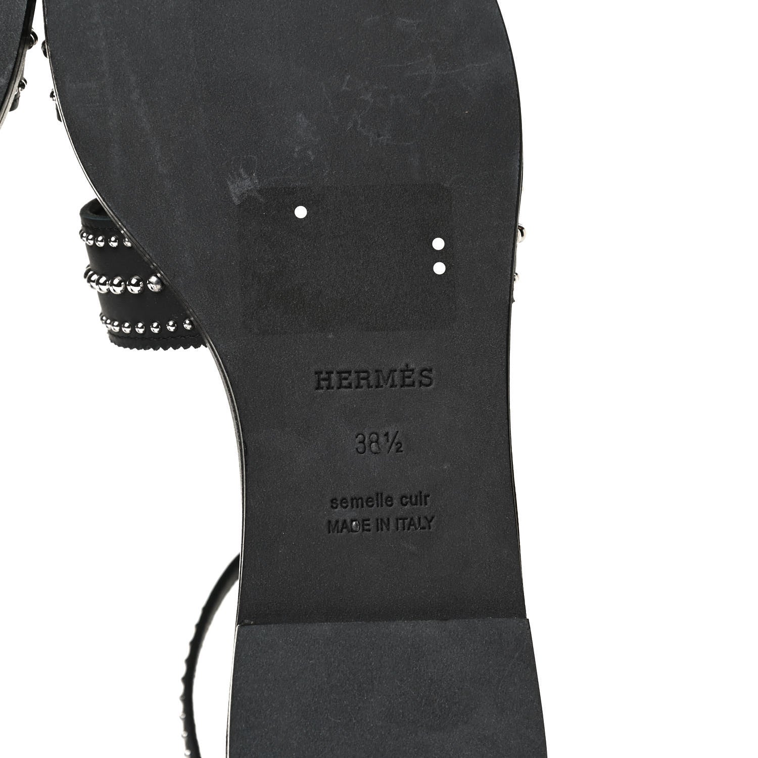 Hermes Calfskin Studded Santorini Sandals 38.5 Black 8 of 11