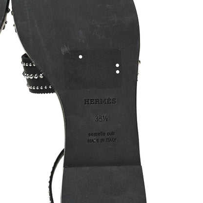 Hermes Calfskin Studded Santorini Sandals 38.5 Black 8 of 11