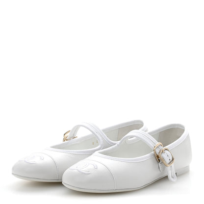 Chanel Lambskin Mary Jane Flats 37.5 White 4 of 10