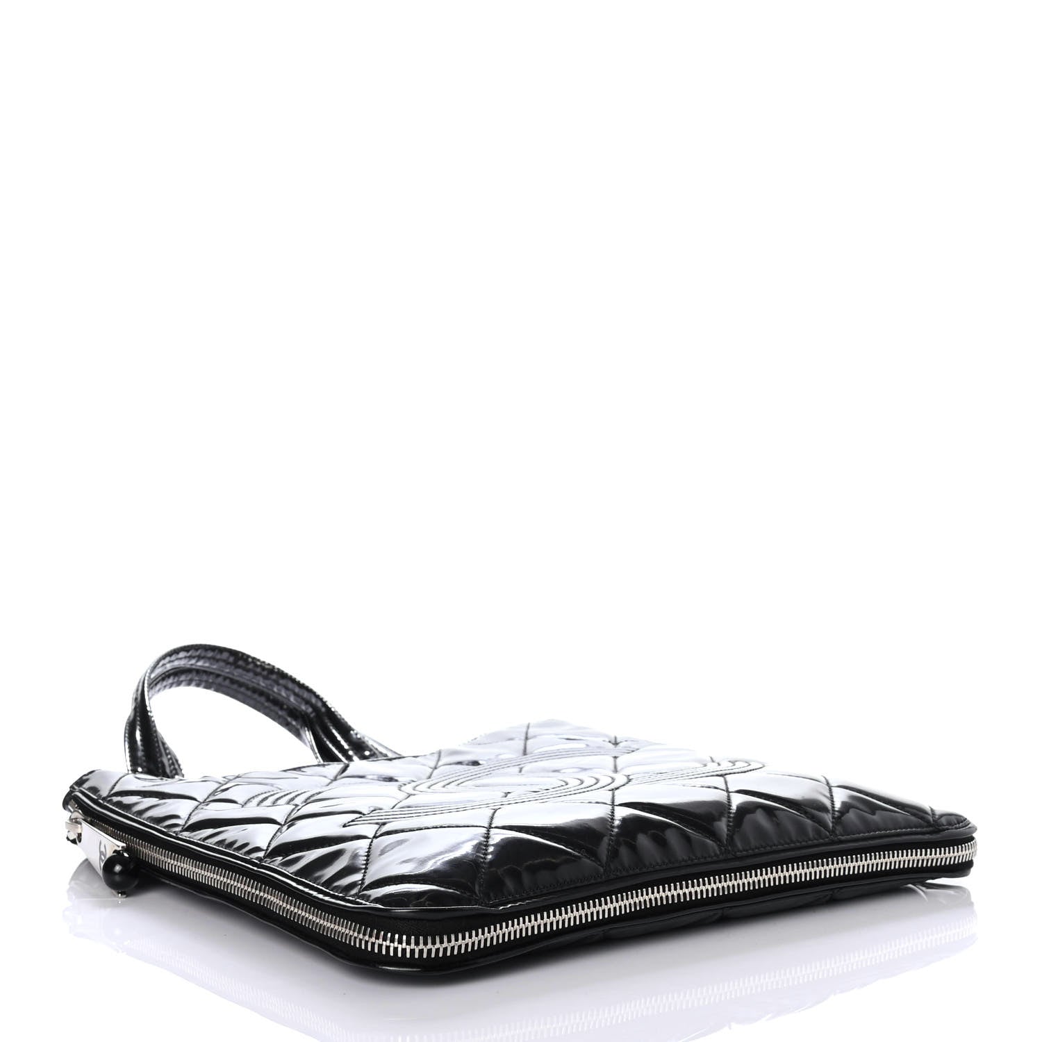 Chanel Patent Quilted Expandable CC Shopping Tote Black 3 of 4